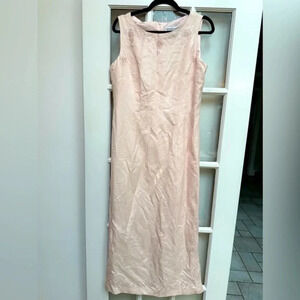 Vintage Jessica Howard Pink Linen Embroidered Beaded Midi Dress Size 12 Large